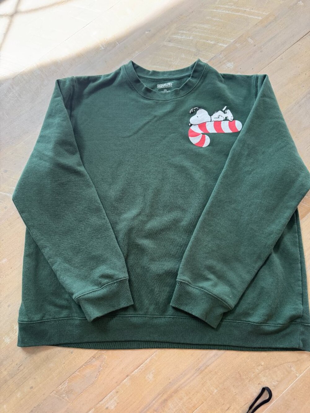 Peanuts Snoopy Christmas Sweatshirt Green Candy Cane Graphic Crewneck Pullover